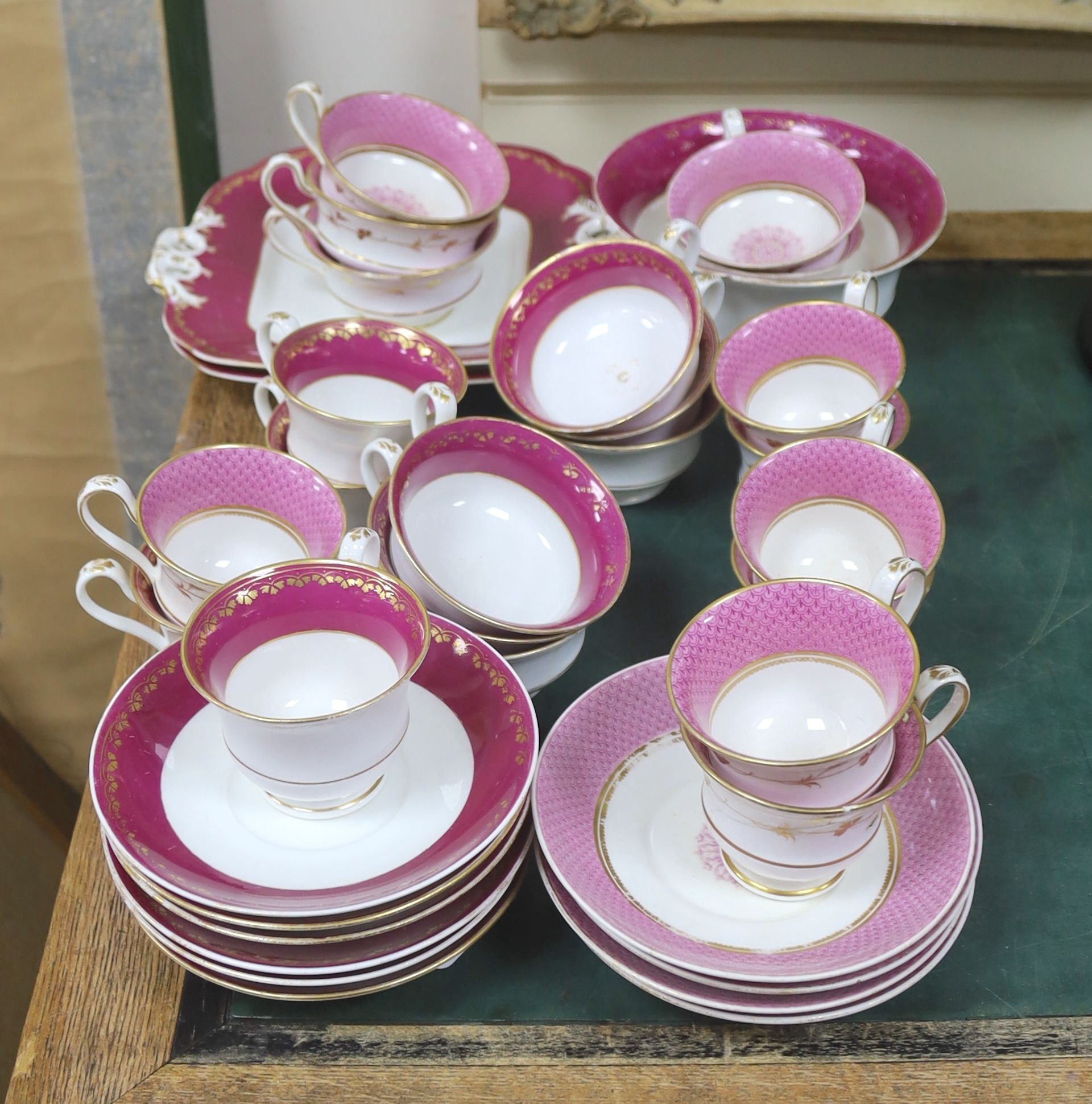 Two Victorian pink ground porcelain tea and coffee sets